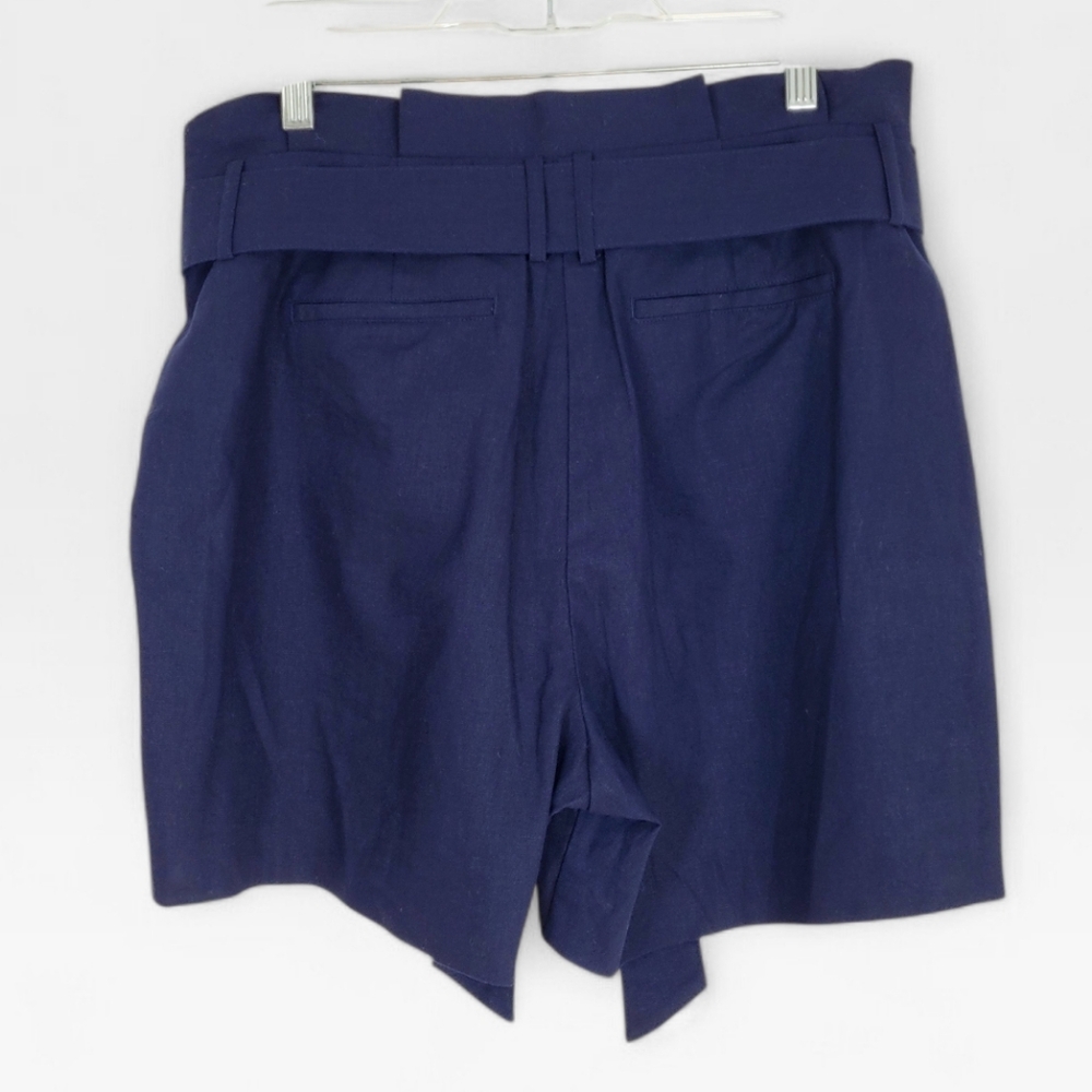 NWT BODEN ST IVES Navy Blue Linen Blend Belted Paperbag Shorts Size 10 New - Picture 7 of 8